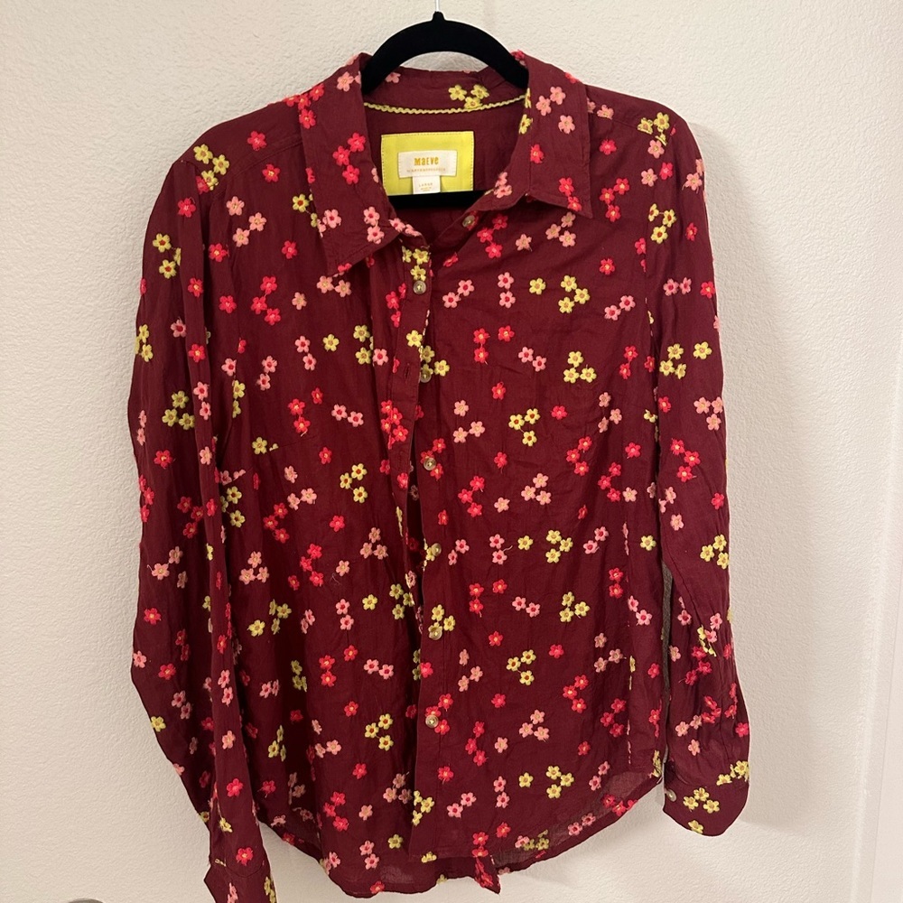 Anthropologie Maeve Embroidered Buttondown Blouse size large - Picture 5 of 7